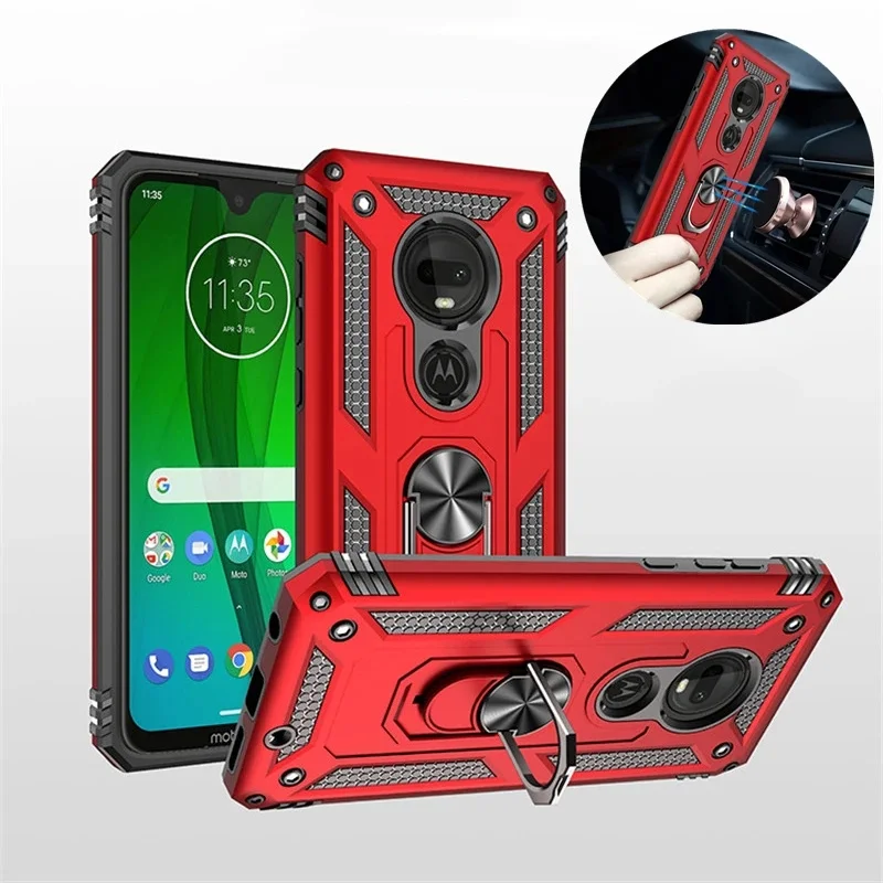 

For Motorola Moto G6 G7 Plus Case Armor Car Magnetic Ring Holder Shockproof Back Cover for MotoG8 Power Lite G9 Play Phone Cases