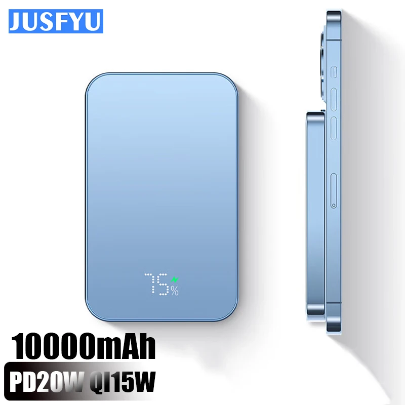 

10000mAh for iPhone 14 13 12 Magnetic Power Bank Glass Metal PD 20W Wireless Fast Charge 15W Safe Portable External Battery Mag
