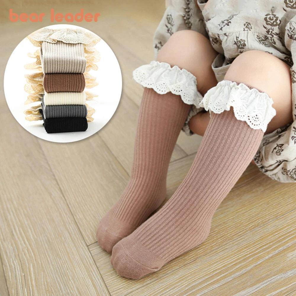 

Bear Leader Kids Socks Autumn and Winter Newborn Girls Lace Baby Soft Cotton Long Socks Infant Princess Knee-length Tube Socks