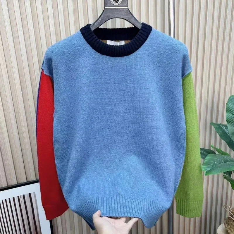 Модный дизайн мужской свитер свободного кроя яркий цветной пуловер повседневный