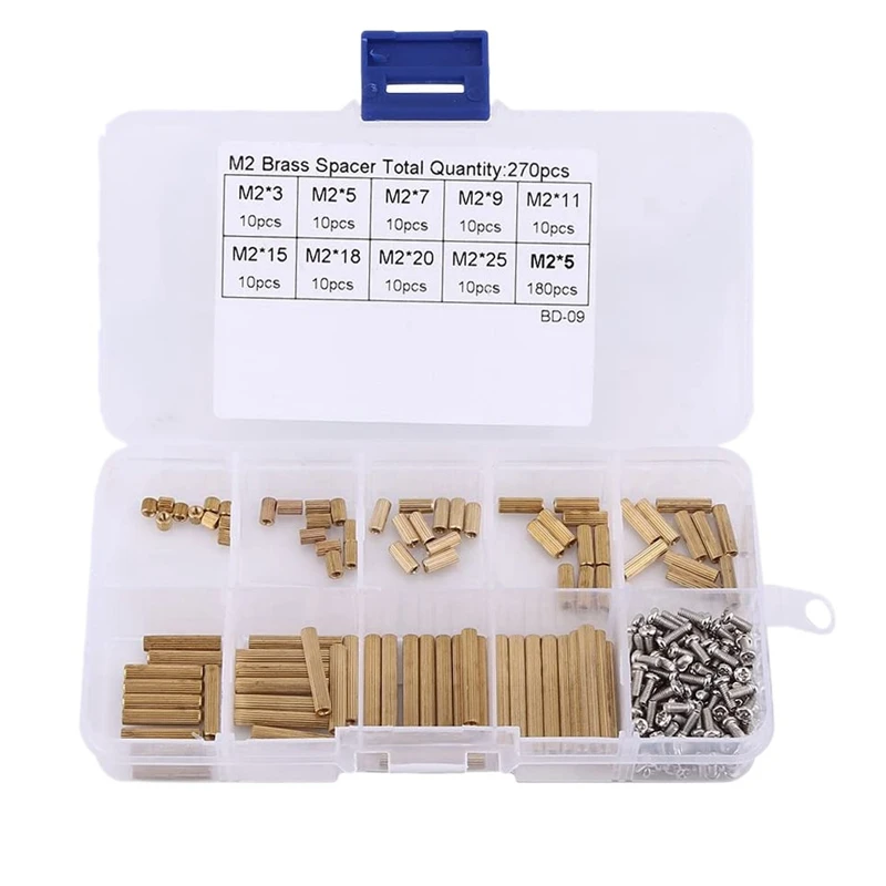 

New-270Pcs M2 Female X Female Hex Brass Standoff With Metal Screws Assortment Kit With Plastic Box