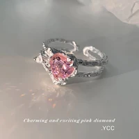 kpop pink love heart open ring for girls women wedding luxury vintage goth grunge aesthetic crystal jewelry emo y2k accessories