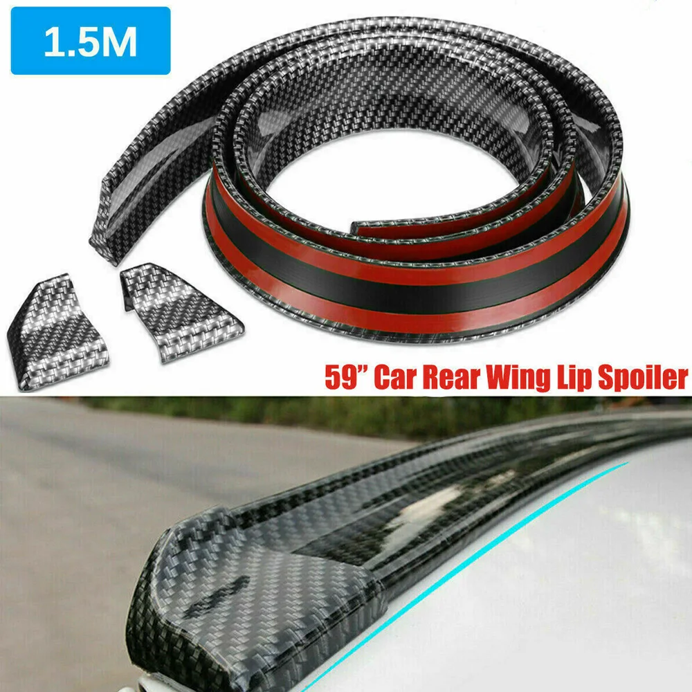 

4.9ft 3D Carbon Fiber Car Rear Wing Lip Spoiler Tail Trunk Roof Trim Luxury Kit 1.5M Carbon Rubber Tail Spoiler Universal