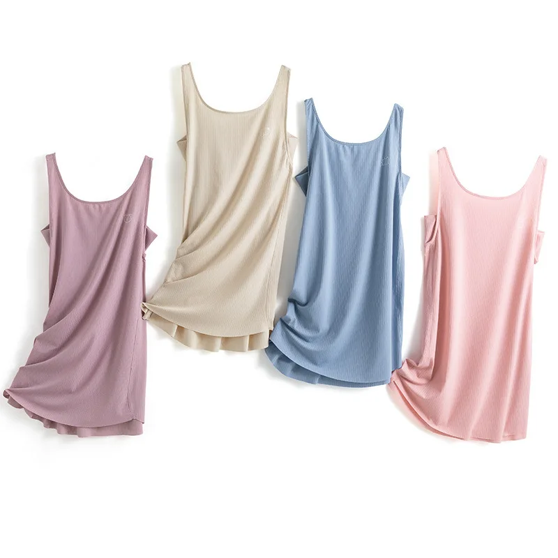 Summer Pajama Dress Women'S Ice Silk Sleeveless Suspender Comfortable Home Clothing Anti Glare Lightweight And Breathable