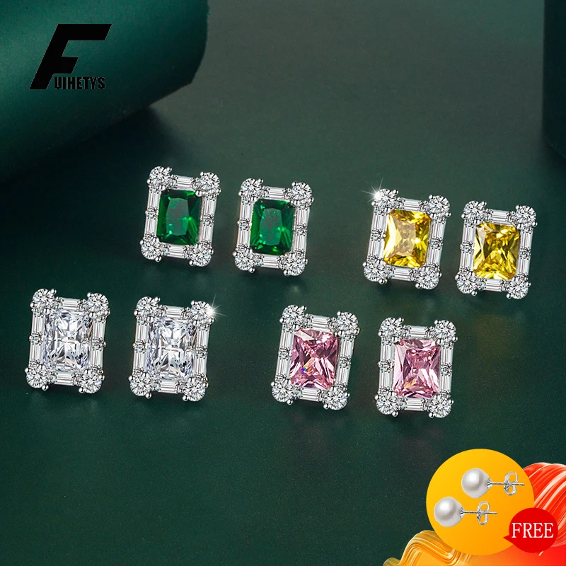 

FUIHETYS New Earrings 925 Silver Jewelry with Zircon Gemstone Stud Earring Accessories for Women Wedding Party Engagement Gift