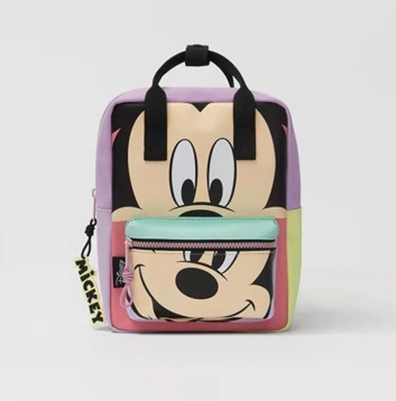 New Mickey Mouse Kindergarten Backpack Color Matching Cartoon Printing Children's Travel Bag Boy Girls Cute PU Snack Bags 4-6y