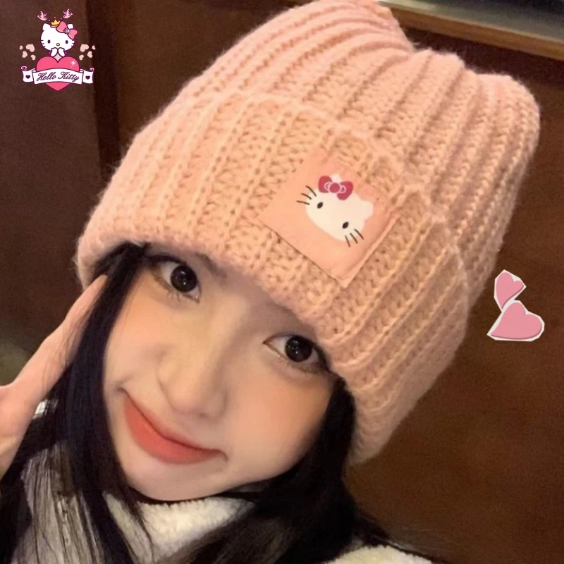 

Трикотажная шапка Hello Kitty на осень и зиму, универсальная теплая мягкая модная дизайнерская вязаная шапка для девушек и пар, повседневные принадлежности