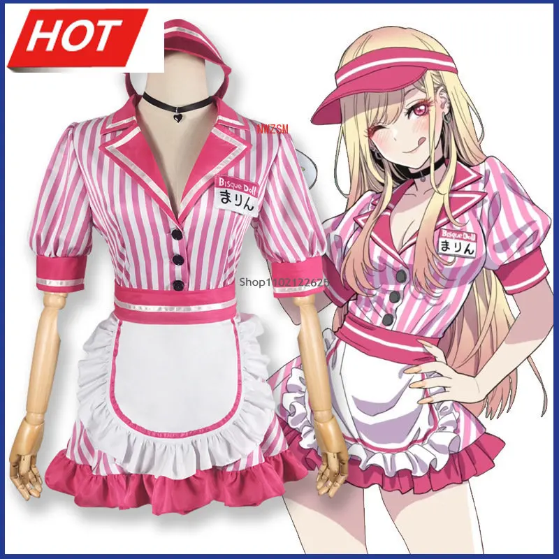 

Костюм горничной мой костюм для косплея любимый Китагава Марин костюм для косплея униформа официанта юбки и шапка Аниме Костюмы