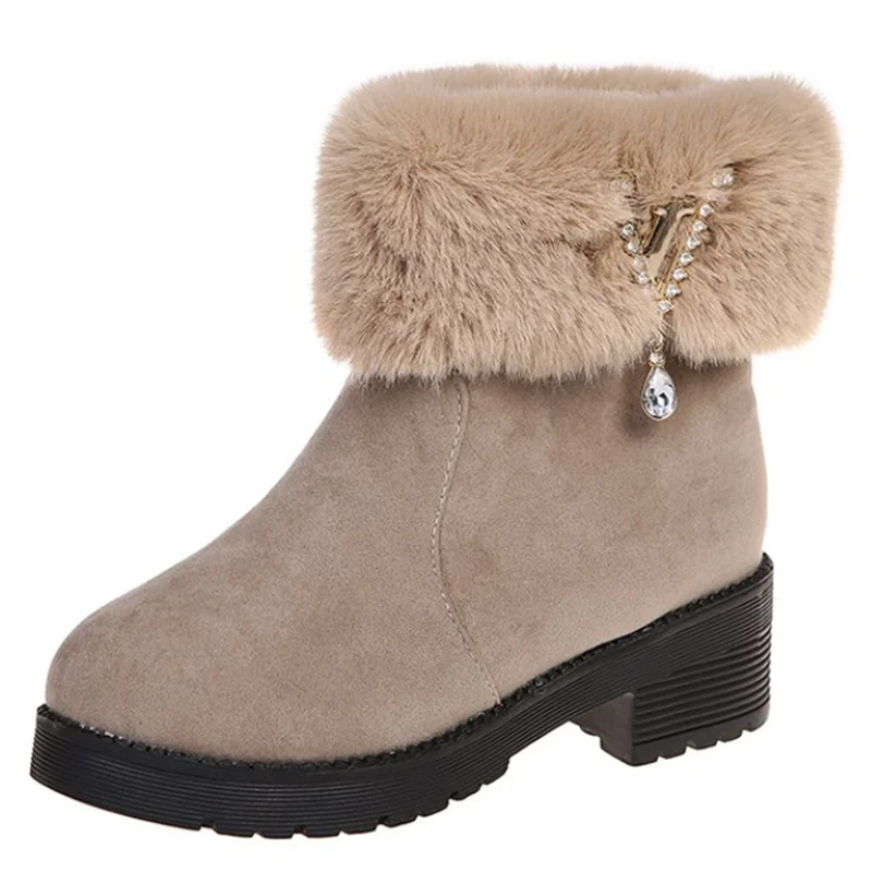 

Женские сапоги для верховой езды, новые женские хлопковые сапоги на низком каблуке, плюшевые теплые водонепроницаемые Модные женские сапог...