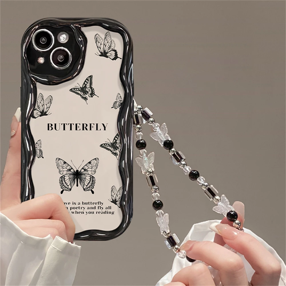 Корейский милый 3D-чехол с бабочками и браслетом с цепочкой, мягкий ...