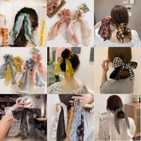 women fashion flower printed satin elastic long ribbon hair bands ponytail scarf hair tie women scrunchies hair accessories