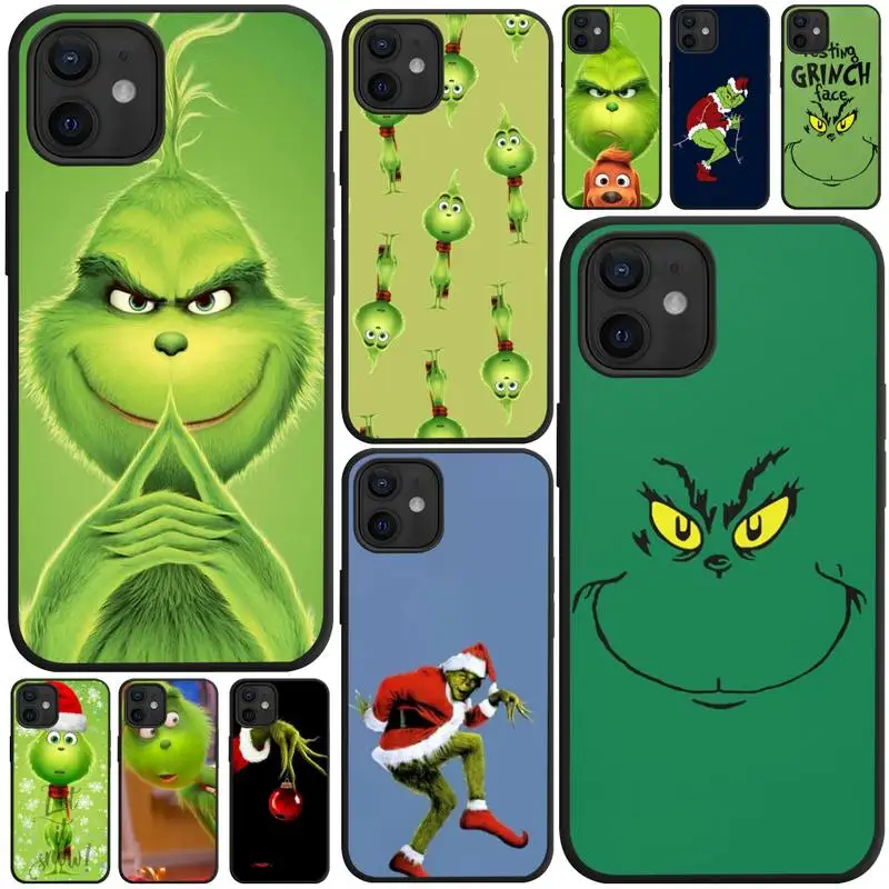 

Cute Green Grinch Face Merry Christmas Gift Elf Phone Case For Apple IPhone 13 12 11 Pro XS MAX XR 8 7 6 6S Plus X Cover