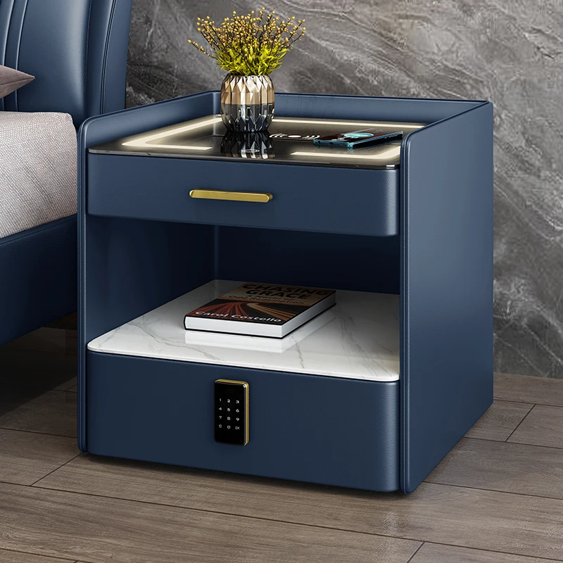 

Luxury Italian Nightstands Minimalist Makeup Lock Drawers Bedside Table With Wireless Charger Nachttisch Living Room Furniture