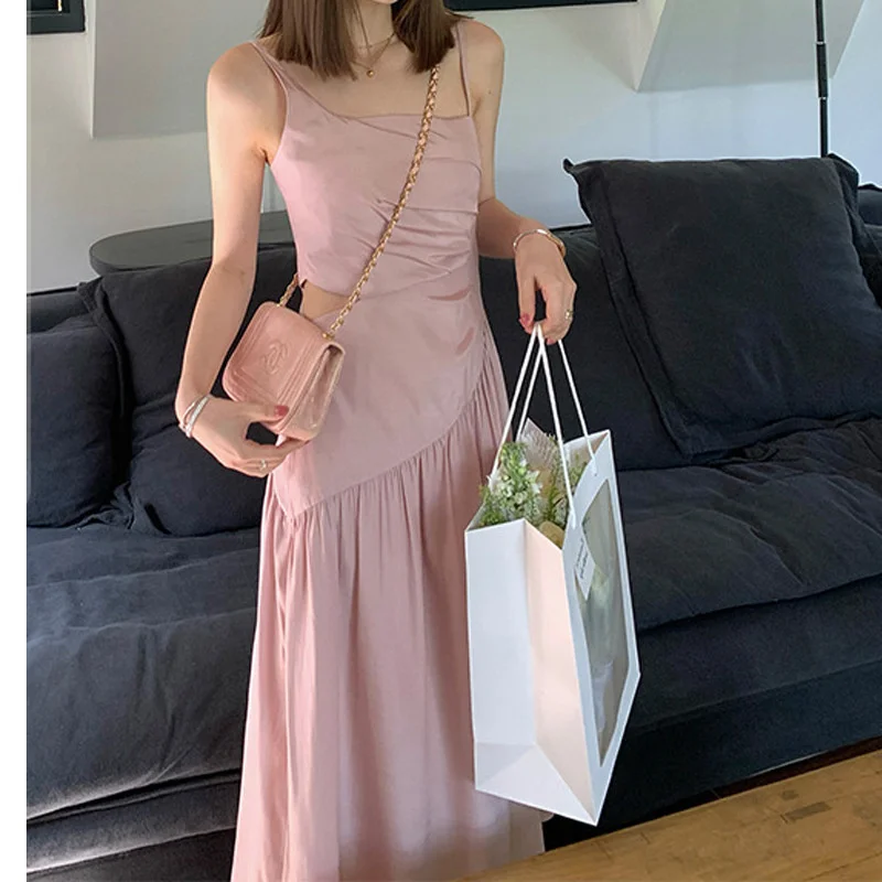 

Женское платье на бретельках, приталенное платье с асимметричной юбкой, весна-лето, 2023