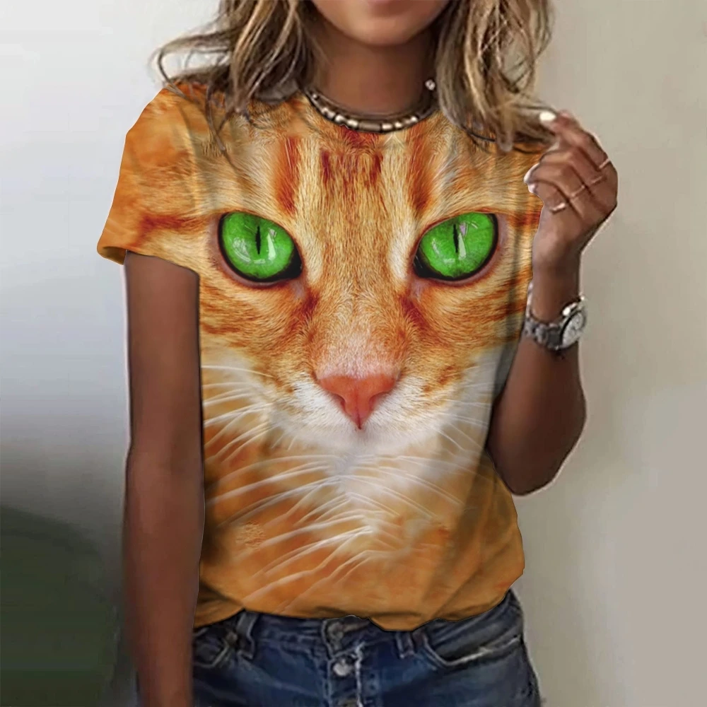 

Fashion Womens T-Shirt 3D Kawaii Cat Print Tees Tops 2023 Summer New Harujuku Animal Short Sleeve Tshirt Oversized Woman Clothes
