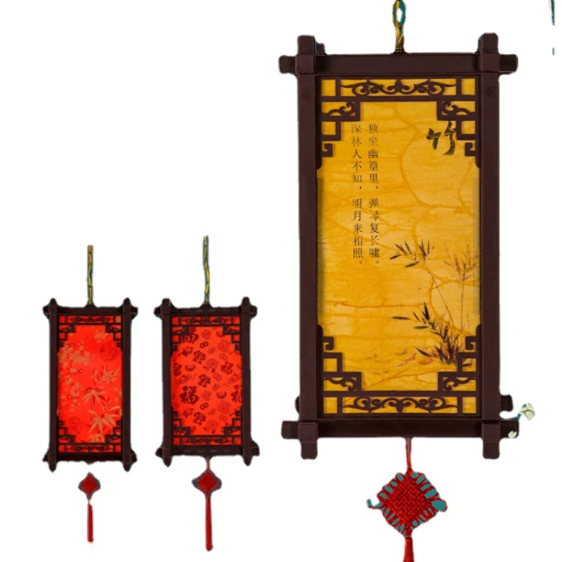 Chinese-Style Artificial Solid Wood Decorative Square Lantern Waterproof Tea House Corridor