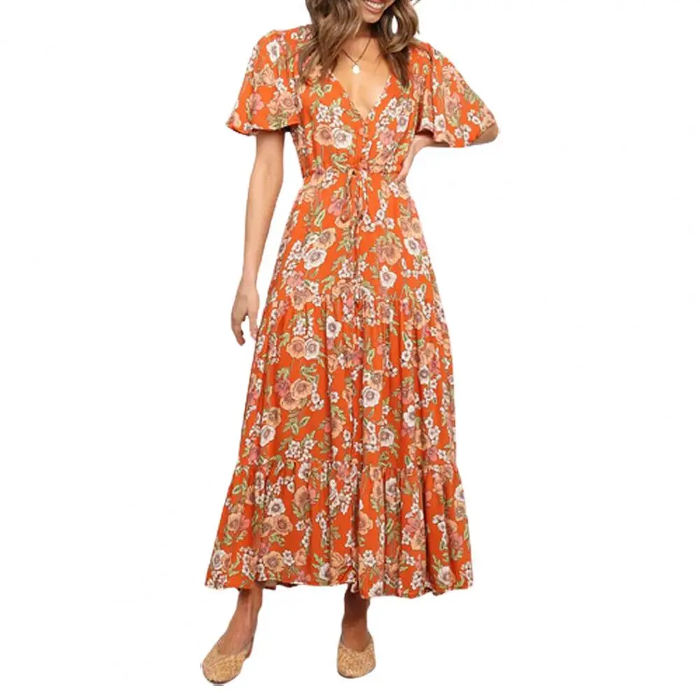 

Длинное платье на шнуровке с высокой талией и широким подолом, длинная сексуальная женская одежда с цветочным принтом