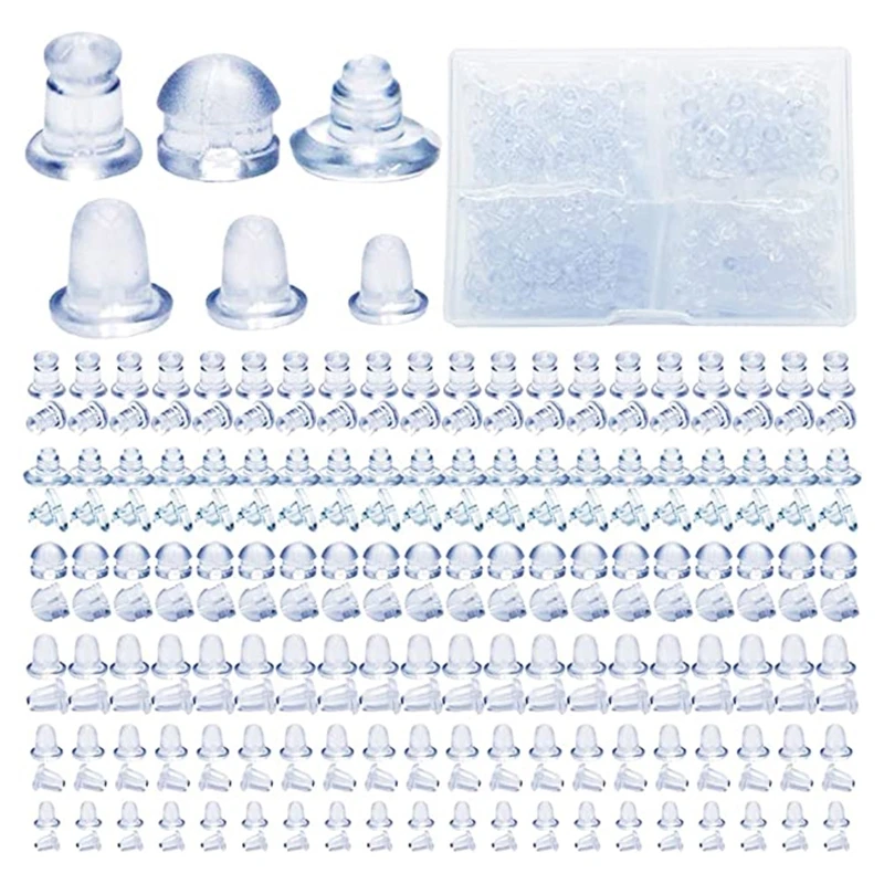 

600Pcs Earring Stopper 6 Different Shapes Soft Earring Backs Replacements Earring Safety Back Pads Backstops Stopper