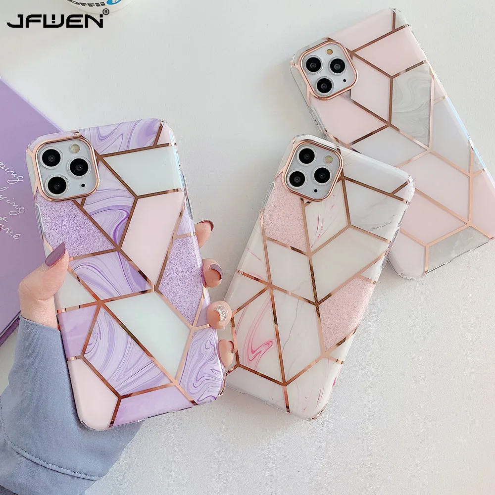 

Luxury Hard Bayer Phone Cases For iphone 12 13 11 Pro Max 8 7 Plus SE 2020 XS Max XR X Case Cover Geometric Marble Back