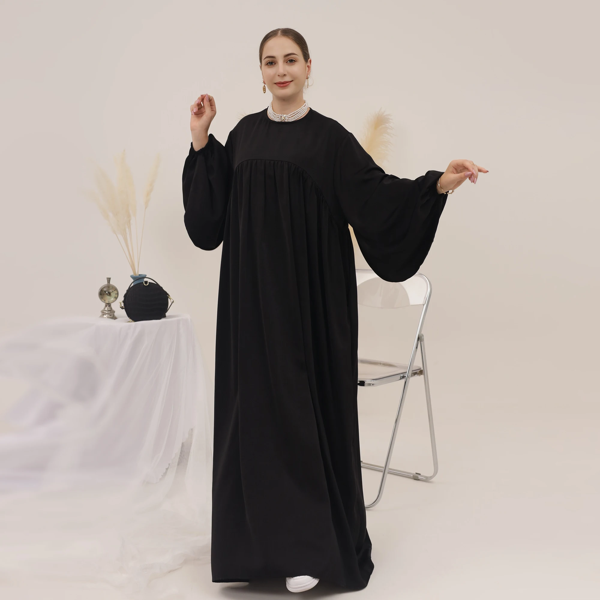 Мусульманское платье Абая для женщин свободный стиль боковые карманы длинные