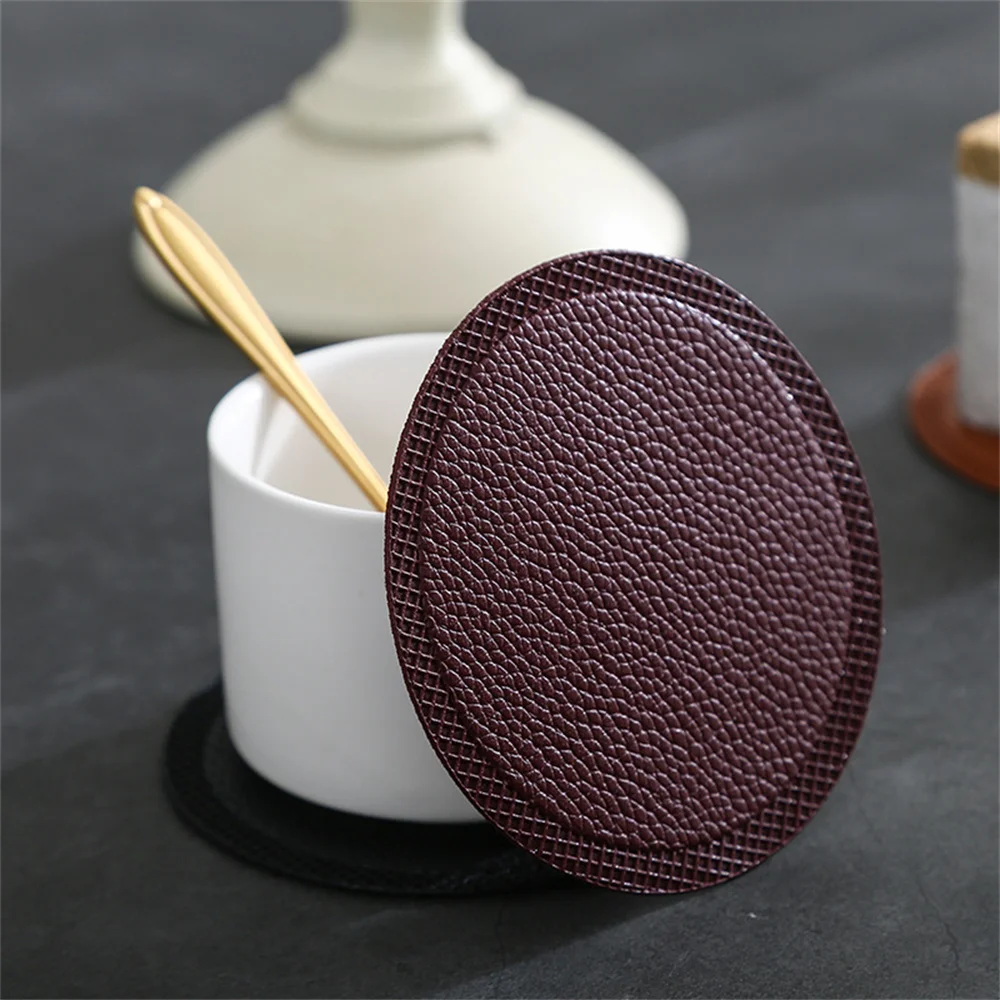 

Pu Leather Coaster Round Bar Solid Color Cup Mat Anti-slip Restaurant Placemat Insulated Table Mat Coffee Mat Modern Minimalist