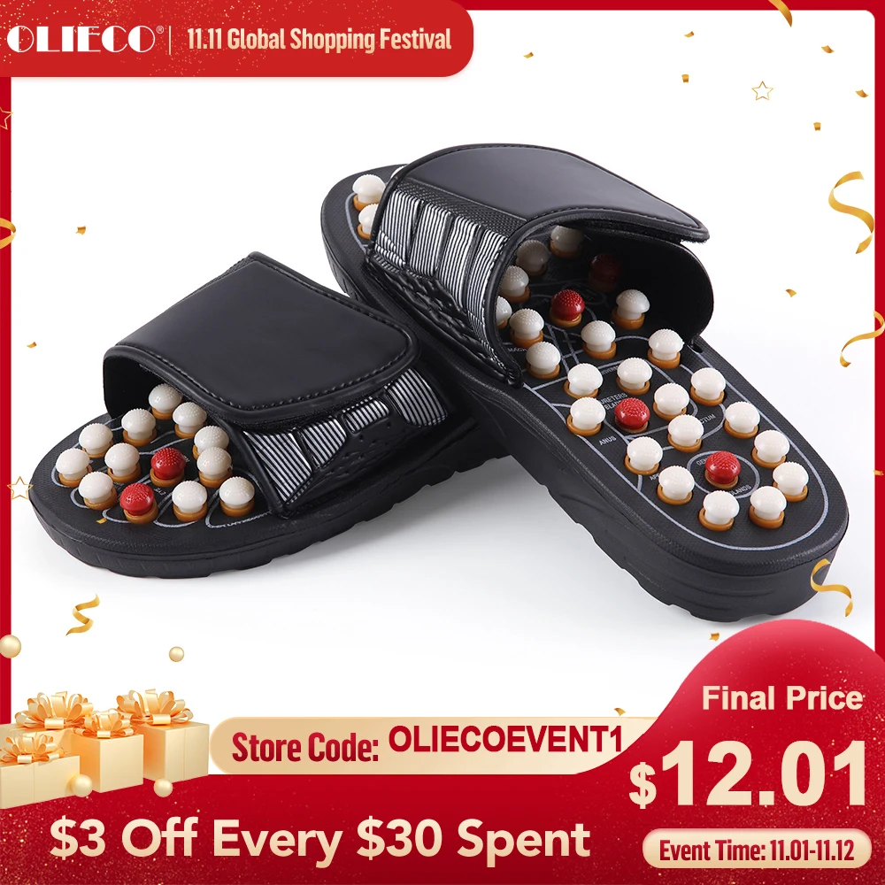 

OLIECO Feet Massage Slippers Foot Reflexology Acupuncture Therapy Walk Stone Shoes Acupuncture Cobblestone Massager Sandal