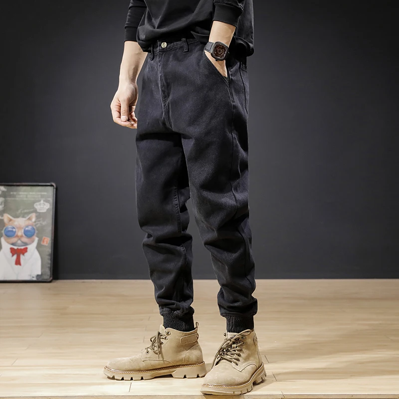 Fashion Designer Men Jeans Black Stretch Casual Denim Cargo Pants Hombre Hip Hop Joggers Men Winter Warm Velvet Loose Trousers