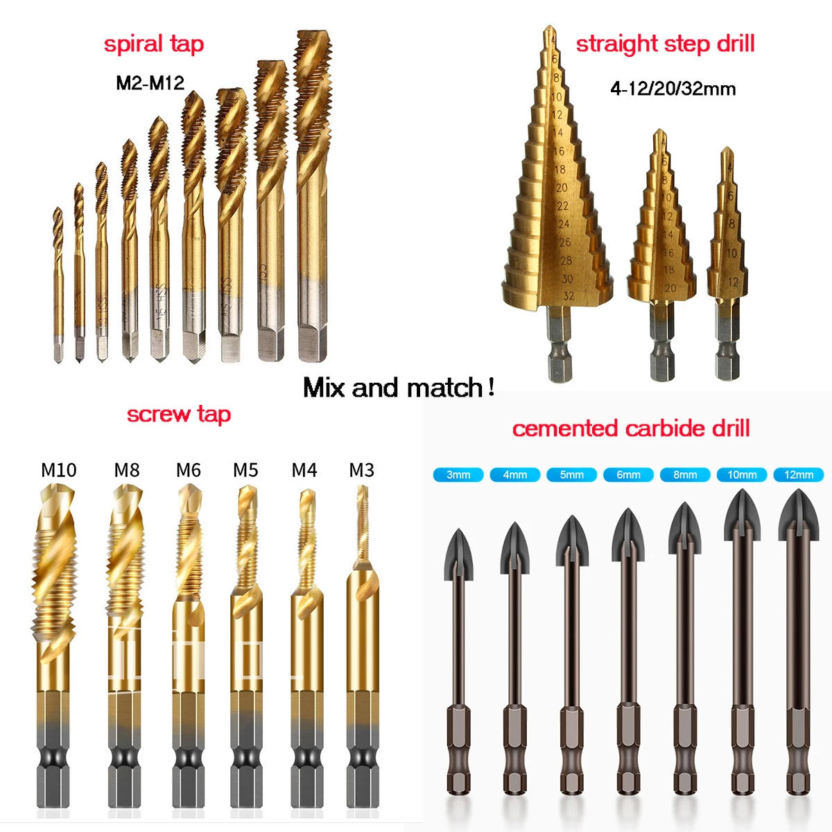 

Various Combination Sets Of Taps And Drill Bits Applied To Various Scenes A Variety Of Different Materials Drill Bit