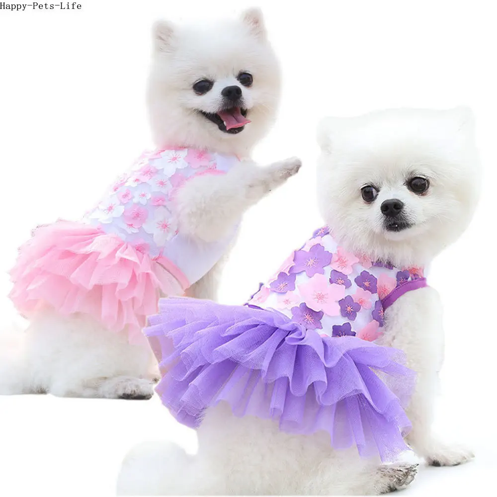 

Lace Chiffon Dress for Small Dog Cat Lovely Floral Dress Pet Party Birthday Costume Dog Wedding Dress Cute Dog Clothes in Summer