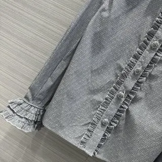 Женская одежда 2024 Высококачественная полосатая кружевная рубашка весна-лето