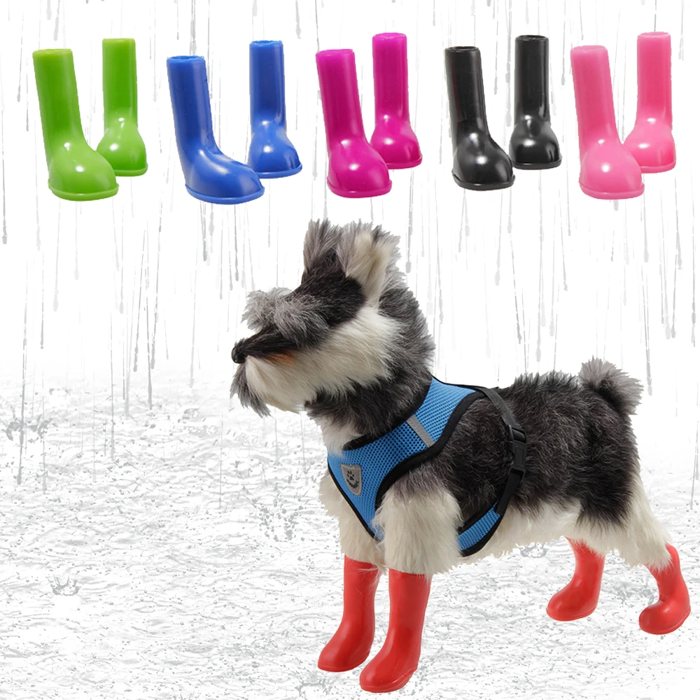 4Pcs Pet Dog Rain Shoes Cat Foot Cover Rubber Boots WaterProof Anti-Slip Outdoor Puppy Soft Sole Footwear Socks Pet Accessories