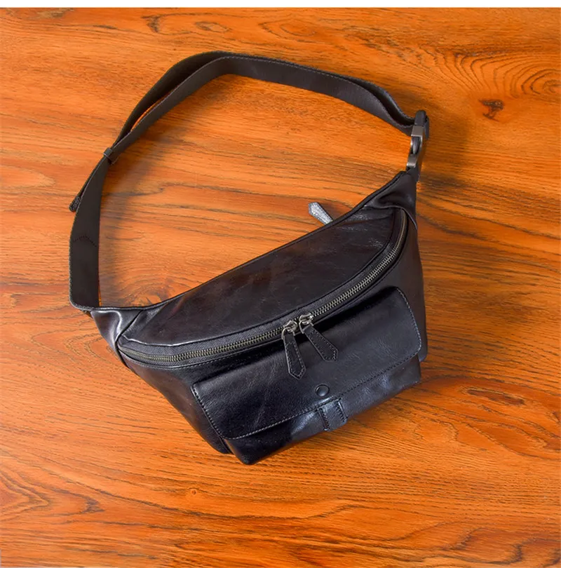 Luxury genuine leather men's multifunctional chest bag weekend outdoor daily natural first layer cowhide waist pack diagonal bag