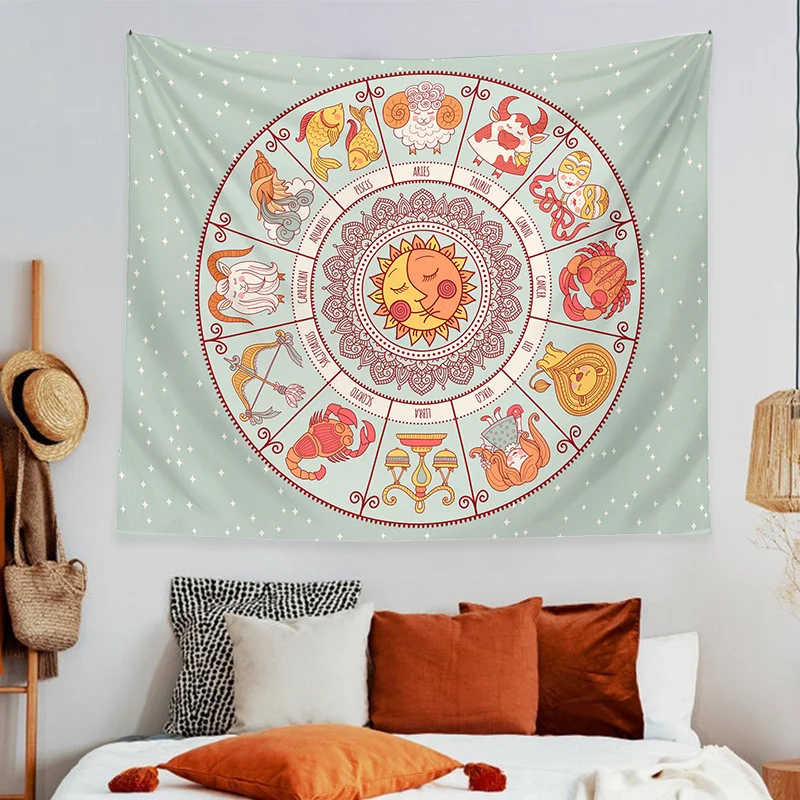 

Zodiac Tapestry Constellation Tapestry Sun Moon Tapestry Astrology Starry Sky Tapestries Tarot Tapestry Wall Hanging For Room