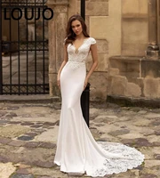 luojo mermaid wedding dress v neck short sleeves sexy white appliques lace backless vestido de novia bride dresses robe mariee