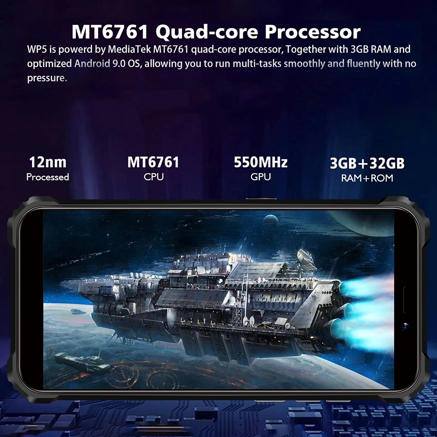 OUKITEL WP5 4G Rugged SmartPhone Quad Core 4GB 32GB 8000mAh Mobile Phone 5.5 Inch Waterproof MT6761 Triple Camera Phone