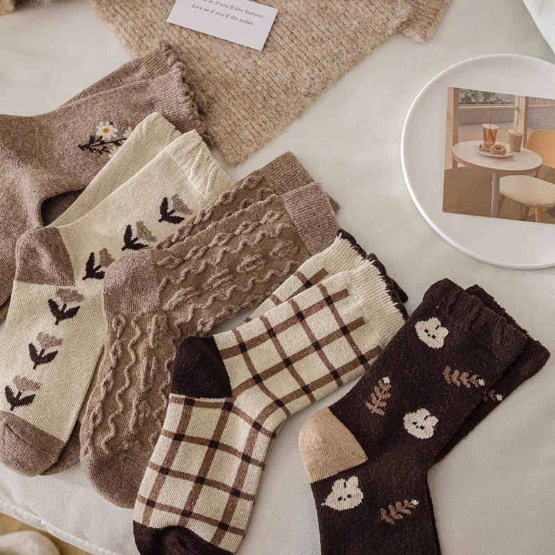 New wool thickened retro cute sweet college style women's tube socks