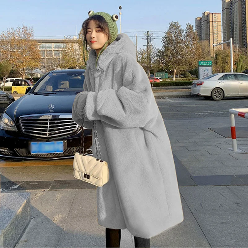 Women Parka Faux Fur Coat Oversize Loose Long Overcoat Female Hooded Jacket 2021 Fashion Warm Outwear Thick Oversize Winter