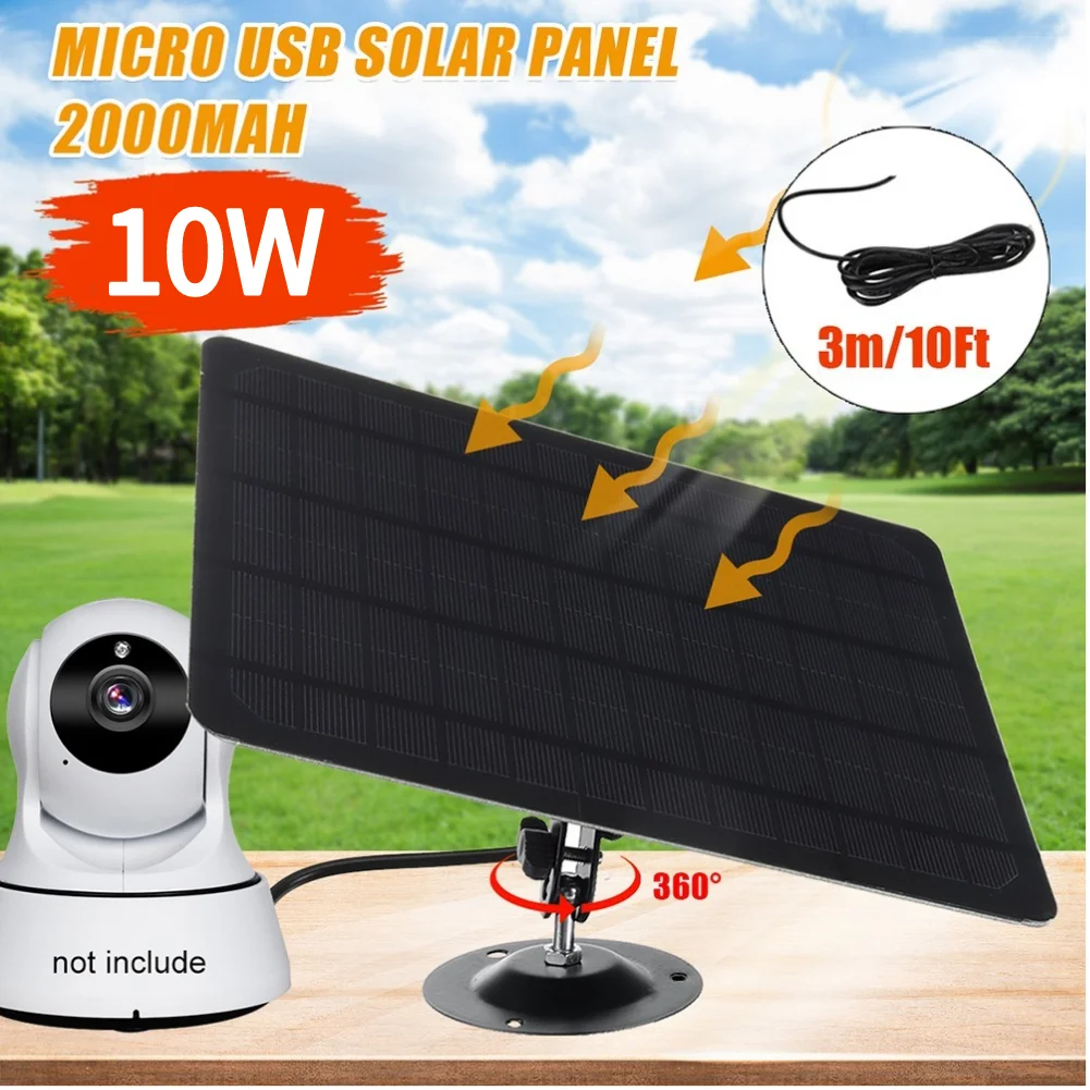 

5V 10W Portable Solar Panels Micro USB Charger Outdoor 3 Meters Cable IPX6 Waterproof IP CCTV for Security Surveillance Camera