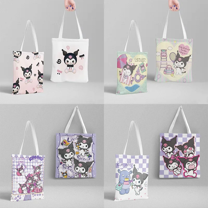 

Sanrios аниме Kuromi My Melody Холщовая Сумка Kawaii большая емкость портативные школьные принадлежности Портативная Сумка-тоут через плечо для покупок
