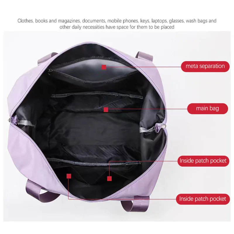 Women Travel Tote Solid Color Large Shoulder Bag Multi Functional Dry And Wet Separation Bag Sports Storage Hand Uggage Bag