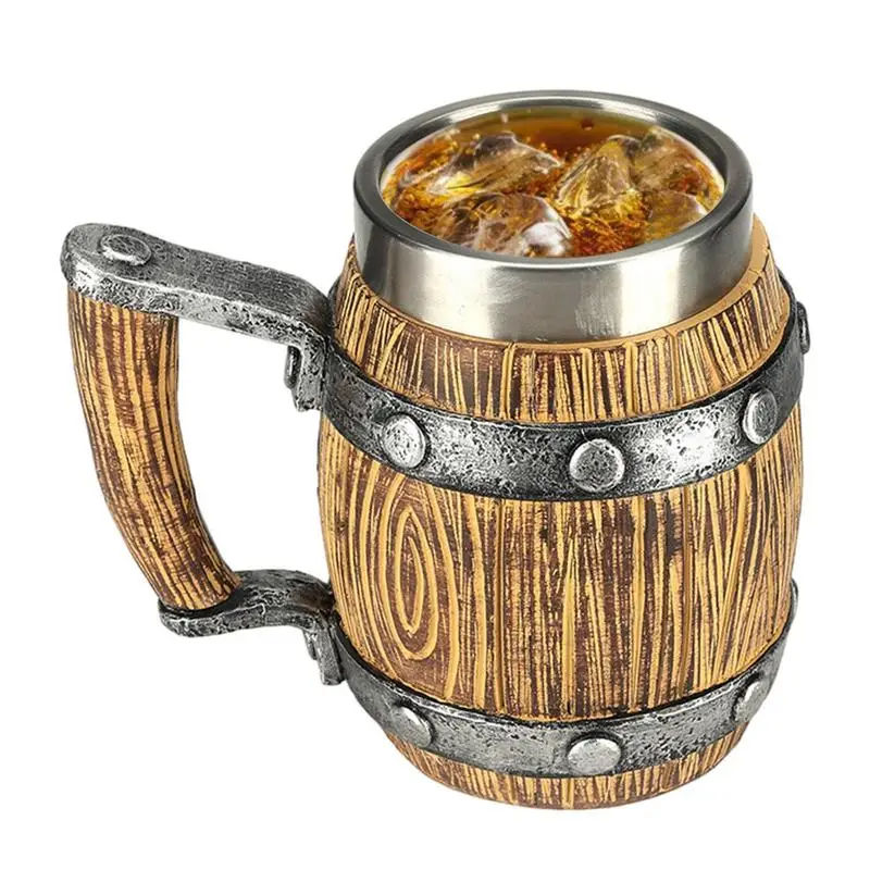 

Whiskey Barrel Cup Double Layer Cocktail Mug 600ml Stainless Steel Drinkware Mug For Beverages Juice Milk Cocoa Coffee Beer