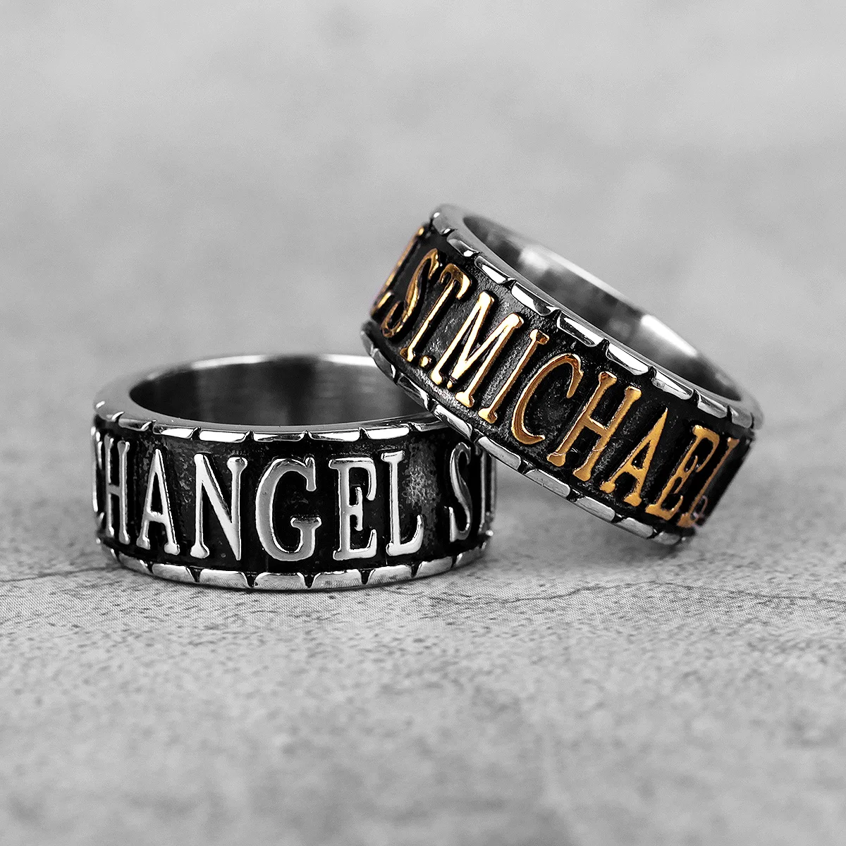 

316L Stainless Steel St.michael Letter Religious Man Men Rings Talisman Good Lucky Punk Rock for Male Boy Fashion Jewelry Gift