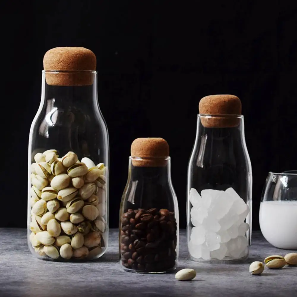 

150/300/700ml Cork Glass Bottle Storage Bottles Spices Sugar Tea Coffee Cork Stopper Glass Jar Can Garrafa De Vidro Transparente