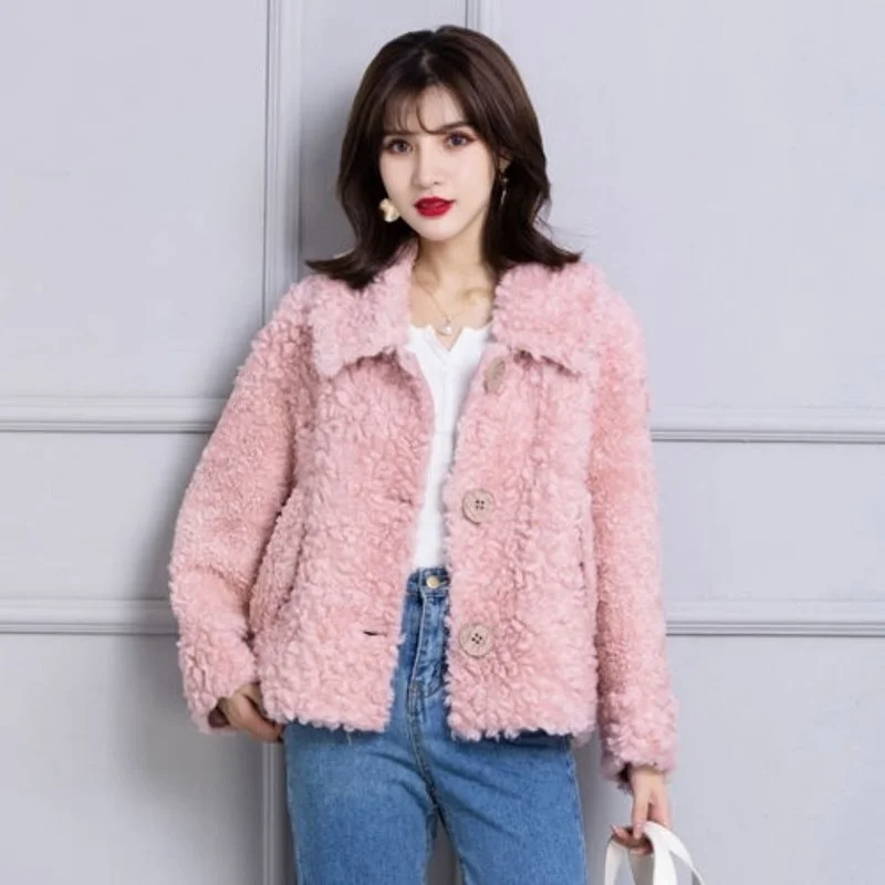 Real Wool Fur Coat Sheep Shearling Autumn Winter Korean Female Jacket Women Clothing Abrigo Mujer Casaco Feminino Y797