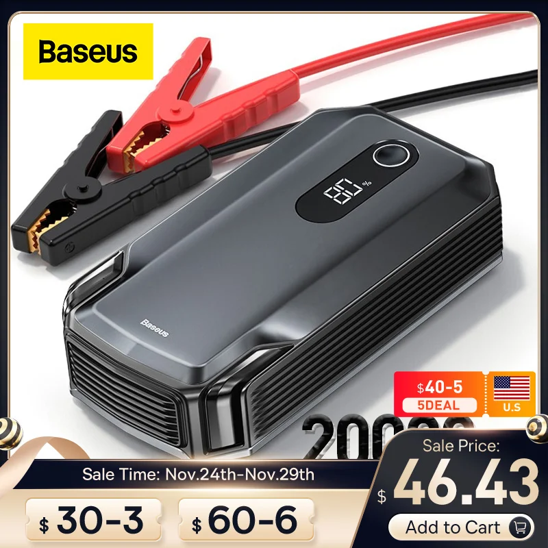Baseus 20000mAh Car Jump Starter Power Bank 2000A 1000A Car Battery Charger Auto Emergency Booster Starting Device Jump Start