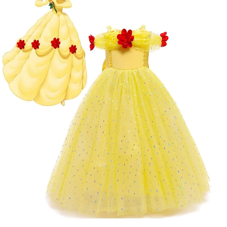 

Красивое платье для девочки, детский косплей, костюм красавицы и чудовища, Детский костюм на Хэллоуин, день рождения, детское свадебное плат...