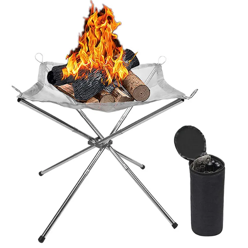 

SS304 Portable Folding Campfire Rack Outdoor Camping Bonfire Stand Incinerator Wood Stove Fire Pit Mesh Mini Barbecue Rack