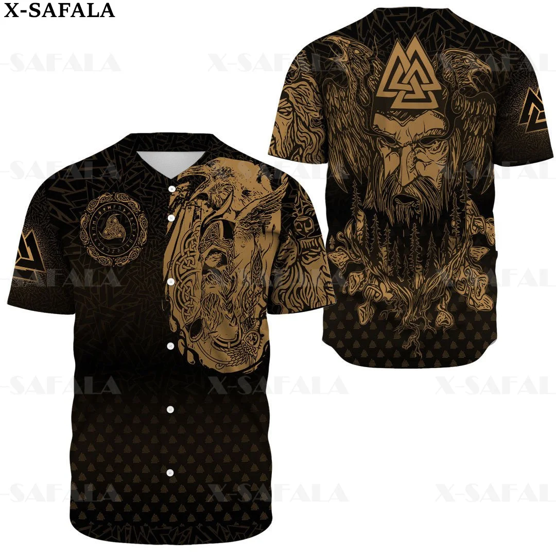 

Tattoo Symbol Viking Armor Wolf Raven Odin Skull 3D Printed Baseball Jersey Shirt Men's Tops Tee Oversized Streetwear-7