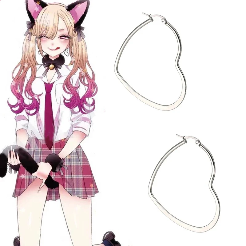 

My Dress-Up Darling Marin Kitagawa Cat Girl Cosplay Earrings Golden Silver Color Heart Shaped Earring Anime Cosplay Accessories