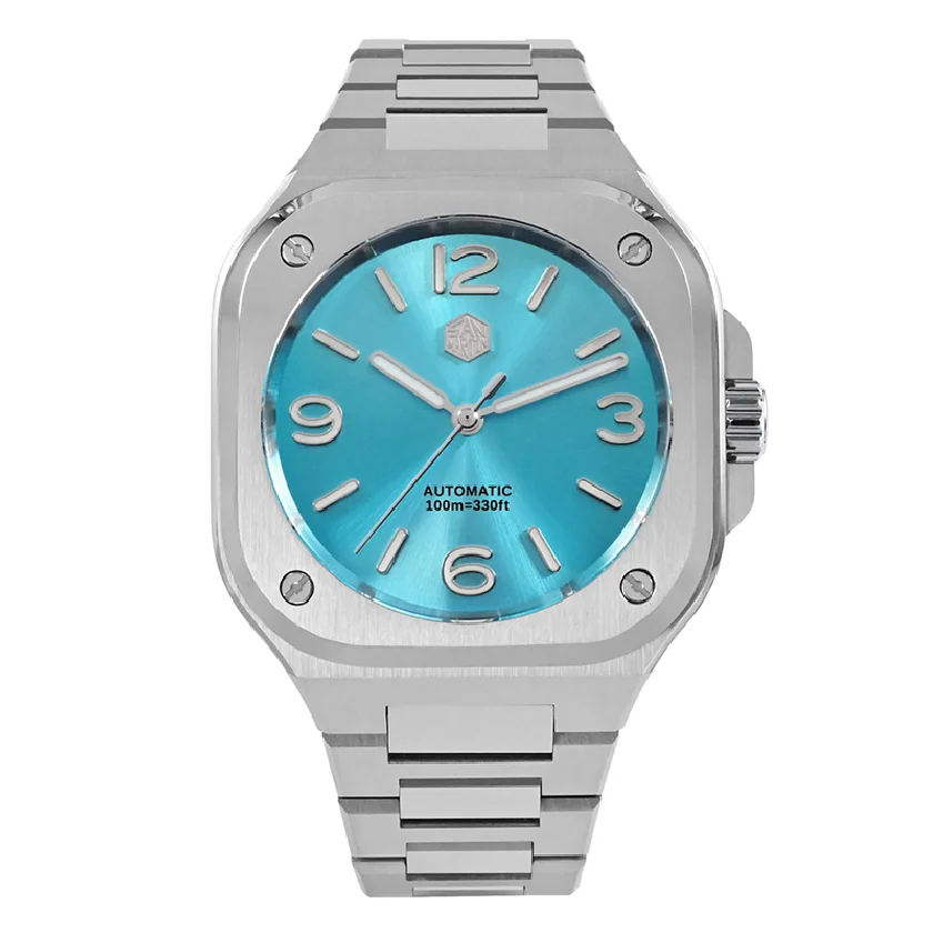 

San Martin Men Automatic Watch Top Luxury Brand Watches Square Mechanical Wristwatch Sapphire 100M Waterproof BGW-9 Luminous
